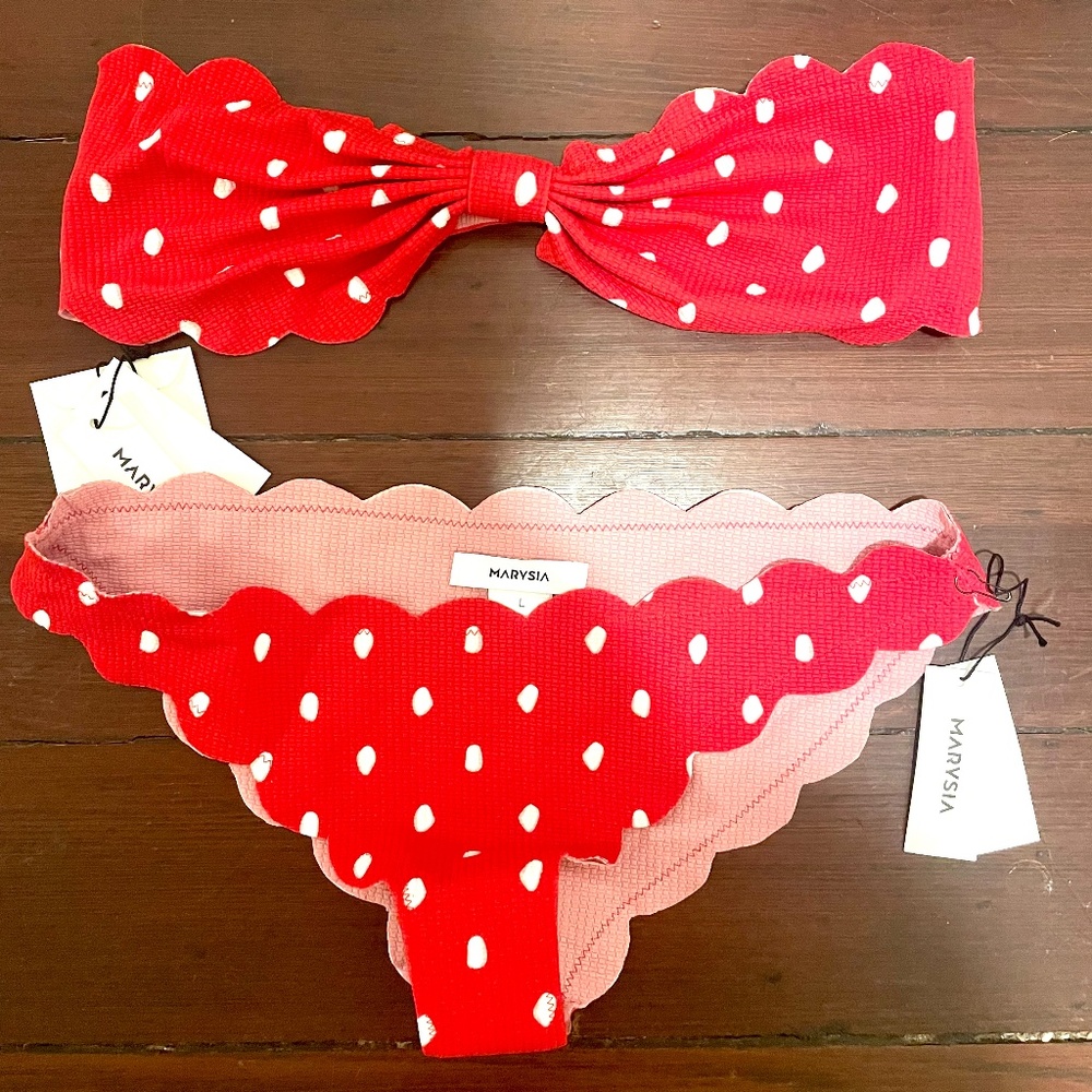 Marysia Scalloped polka dot Swimsuit Set